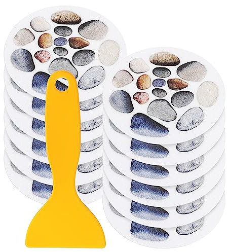 Healvian 12 Stück Anti Rutsch Badewannenaufkleber Rutschfeste Badewannen Aufkleber Große Kopfsteinpflaster Selbstklebende Antirutsch Sticker Badezimmer Aufkleber mit Schaber