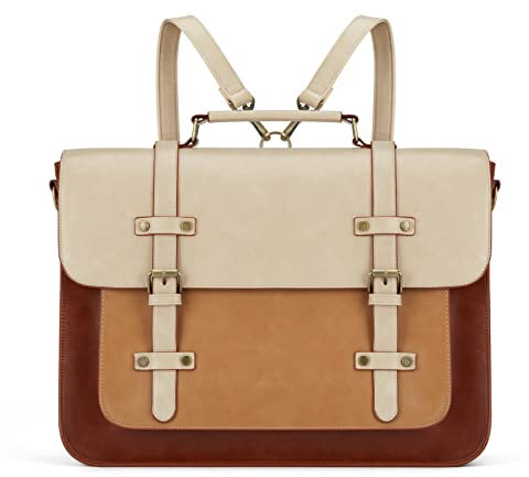 ECOSUSI Borsa Computer Donna 15,6 Pollici Borse Indossate Backpack Tracolla Pelle PU Vintage Studente Insegnante Porta Documento Borsa Lavoro Studente Tracolla Staccabile, marrone, L, Rétro