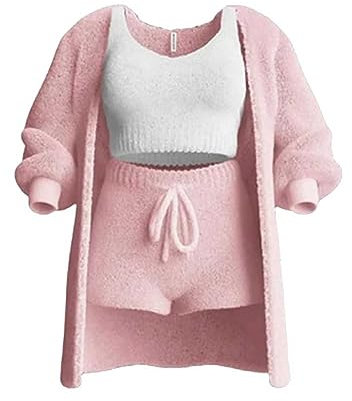 The Cozy Knit Set, 3 Piece Set-Cozy Knit Sets Crop Top, Shorts & Long Coat (Rosa, M)