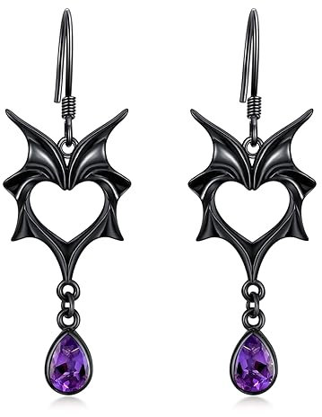 Goth Ohrringe Sterling Silber schwarz Fledermaus Flügel lila Vampir Ohrringe für Mädchen Fledermausschmuck für Frauen baumeln