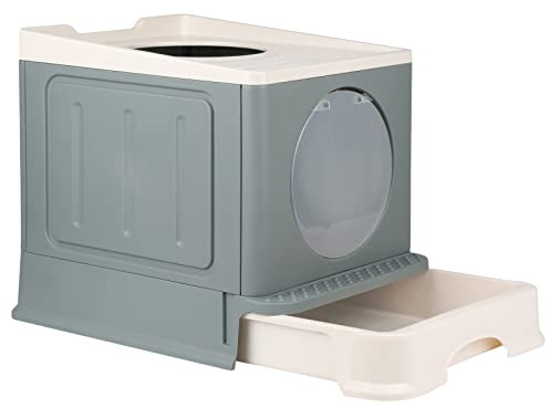 Homewell Katzentoilette mit Deckel und Schaufel, Katzenklo Schrank Schublade Design, Multifunktionaler und Komfortabel Katzen Zubehör, 45 x 34 x 39 cm (Grau, Modell 3)