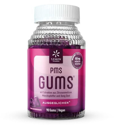 Lemon Pharma PMS Gums – 90 Gummibärchen, Wertvolle Extrakte aus Zitronenmelisse, Mönchspfeffer & Dong Quai + Vitamin B6 zur Unterstützung des Hormonhaushalts, Vegan & Ohne Künstliche Zusatzstoffe