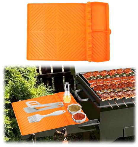 Ladieshow Tappetino per griglia in silicone, arancione, 40,5 x 29,5 cm, rettangolare, impermeabile, antiaderente, lavabile in lavastoviglie, accessorio per barbecue