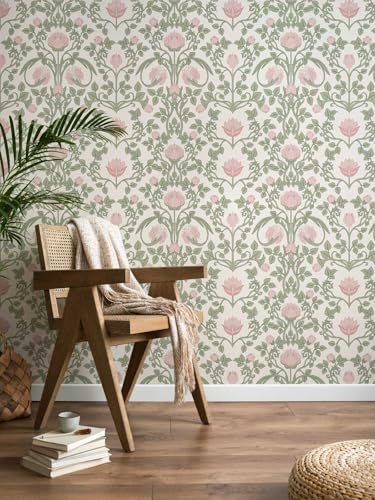 YXTII Floral Peel and Stick Wallpaper Pink Wallpaper Retro Wallpaper Victorian Wallpaper Self Adhesive Wallpaper for Bedroom Decorative Self Adhesive Shelf Drawer Liner (Floral, Meters, 6)