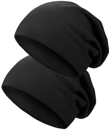 Kiiwah 2 Stücke Dünne Beanie Mütze für Herren und Damen, Unisex Slouch Beanie, Elastisch Strickmützen Longbeanie Weic Beanie Hüte(Schwarz)