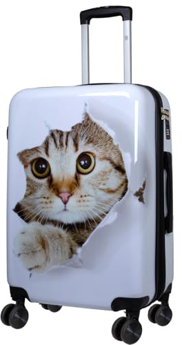 Trendyshop365 City-Koffer Hartschale mittelgroß 67 cm - Katze weiß
