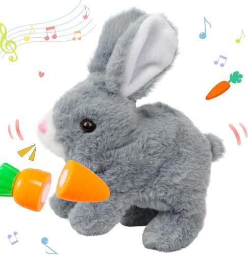 Asslye Interaktives Kaninchen Spielzeug, Hase Spielzeug, Hüpfendes Kaninchen, Hase Kuscheltier, Geräusche Macht und Dessen Ohren und Nase Sich Bewegen, Plüschhase für Weihnachtstag Geschenke