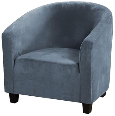 HOMECOVER Sesselschoner Elastisch Sesselhusse Sesselüberwurf Velours Sesselbezug mit Armlehnen Schonbezug für Clubsessel Für Einzelsofa Clubsessel Cocktailsessel-Grau Blau-Large