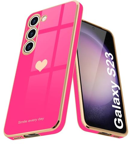 Teageo Coque pour Samsung Galaxy S23 5G, Jolie Coque de téléphone pour Filles, Luxueuse Protection d'appareil Photo à Paillettes galvanisées, Coque résistante aux Chocs pour S23 5G, Rose Rouge