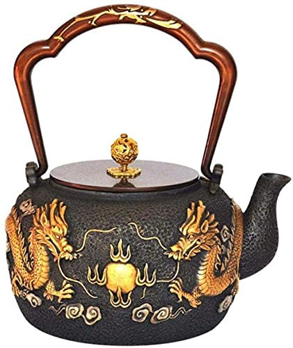 Juego de Hierro Fundido Juegos de té Hierro Fundido SsangYong Play Beads Hierro Fundido Hecho a Mano Olla de Hierro Viejo Juego de té Pintado a Mano Oro Hervido Agua Hierro Fundido