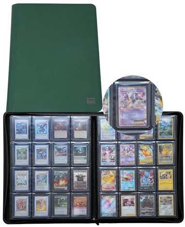 Rieton Toploader-Ordner mit 16 Fächern, für 640 Toploader, Toploader-Ordner mit Hüllen für 7,6 x 10,2 cm Toploader, Grün