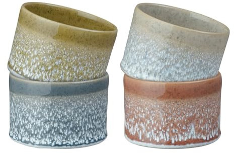 Denby - Kiln Accent Small Pots Set of 4-200 ml Capacity - Dishwasher & Microwave Safe Crockery - Hand-Crafted Ridge - Unique Glaze Effect - Ceramic Stoneware - Chip & Crack Resistant - L8.5xW8.5xH6