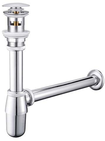 Basin Waste and Bottle Trap Set Height Adjustable P-Trap 1 1/4 x 32mm Universal Deodorant Trap with Slotted Pop Up Sink Waste Chrome Odor Trap Plumbing Drain Tube for Sink & Washbasin with Overflow