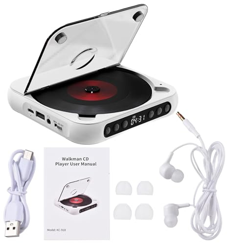 Ailgely Tragbarer CD-Player mit Kopfhörer, Wiederaufladbarer Bluetooth-CD-Player, Staubschutz,LED-Bildschirm, Kompatibel mit CD, CD-R, CD-RW, MP3 und WMA - Mit TF-Reader, für Auto/Reise/Zuhause