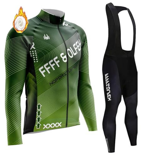 2025 Neuer Herren Langarm Radtrikot Set Winter Radsportanzüge mit 9D Gel Gepolsterten Trägerhosen (5,3XL)