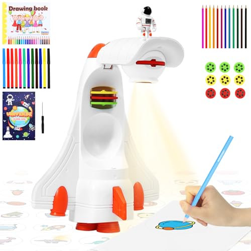 LAIKEUP Trace et Dessin Projecteur pour Enfants, Jouets pour Garçons et Filles de 3 à 8 Ans, Kit de Dessin avec Fusée Spatiale