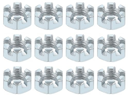 QUARKZMAN 12 Stück 7/16-20 UNF Sechskant-Schlitzmutter, Güte 6.8, verzinkter Kohlenstoffstahl Sechskantmuttern gut für die Reparatur von Maschinen, Silber