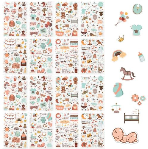 GmwyCzV 4 Stück Babyalbum Sticker, Scrapbook Zubehör Baby Sticker, DIY Kinder Fotoalbum Aufkleber, Braun Aufkleber für Babyalbum für Babyshower Party Deko, Geschenk, Fotoalbum, Notizbuch