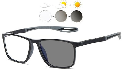 KOOSUFA Photochromic Reading Glasses Blue Light Blocking Sun Readers UV Protection TR90 Super Lightweight Sunglasses for Men Women 3 in 1 Lenses Darken In Sunlight Grey Lens/Black grey, 2.0