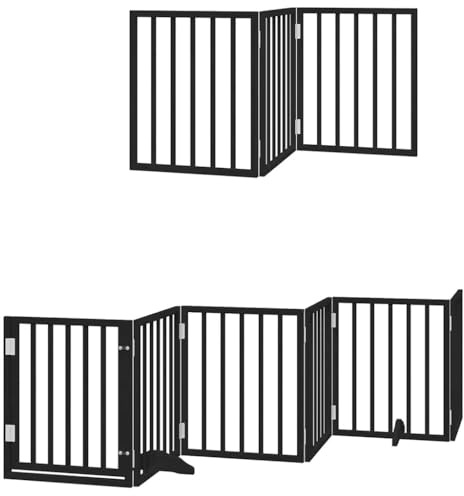 vidaXL Dog Gate with Door, 9-Piece Barrier, Stair Safety Gate with Feet, Freestanding Pet Gate, Dog Gate, Protective Gate, Foldable, Black, 450 cm, Poplar Wood
