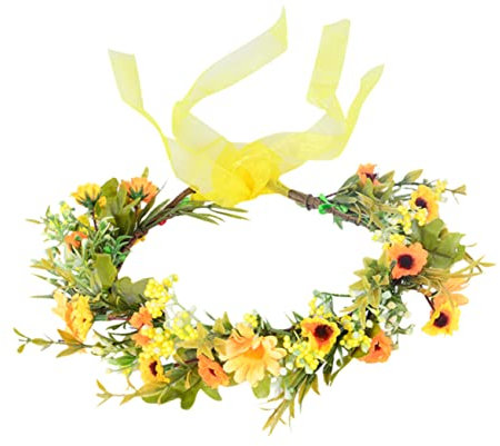 FRCOLOR 5 Stück Brautkranz Haarkranz Girlande Hochzeit Stirnband Sonnenblumenkranz Hochzeit Blumen Haarreifen Kranz Ringe Haarschmuck Brautgirlande Seidentuch Gelb