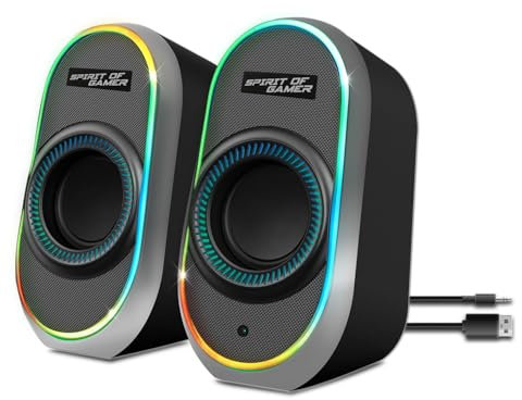 Spirit of Gamer - Fanatic 500, Enceinte PC Gaming, Connexion Bluetooth & Filaire (Prise Jack 3,5 mm, USB), Télécommande Intégrée, Rétroéclairage RGB, Format Compact, Haut Parleur Stereo Puissant, Noir