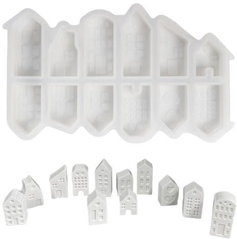 Silikonformen Gießformen Häuser, 12 Stück Mini Silikonform Haus 3D Silikonform Häuser DIY Kerzenformen zum Gießen Häuser Kerzenformen Silikonform Weihnachten für Kerzenherstellung Handwerk Ornamente