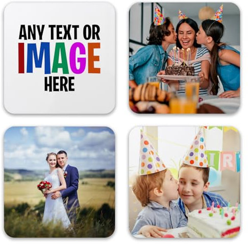 Personalised Coasters Set of 4 | Custom Photo & Text Mug Coasters | Perfect for Drinks, Home Decor, Christmas, Father’s Day, Mother’s Day, Anniversary, Birthday & Valentine Gifts | 9 cm Square