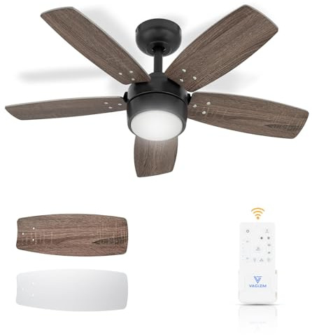 Vagizm Deckenventilator 91 CM für Kleine RäUme: Moderne Ventilatoren mit Dimmbarer Lichtfernbedienung – Umkehrbar, Leise mit 6 Geschwindigkeiten für Kleine Schlafzimmer - 230V