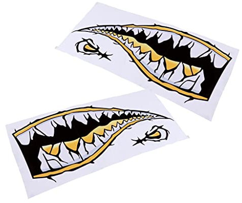 Qianly 2 Stücke Große 3D Hai Zähne Mund Aufkleber Kajak Fischerboot Abziehbilder, Gelb