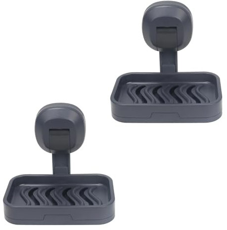 VirtuGro 2Pcs Suction Soap Dish for Shower Soap Holder Max Hold 3KG, Wall Mounted Bar Soap Holder No-Drilling Plastic Soap Dish with Drainage for Bathroom Kitchen Sink Tub, Grey
