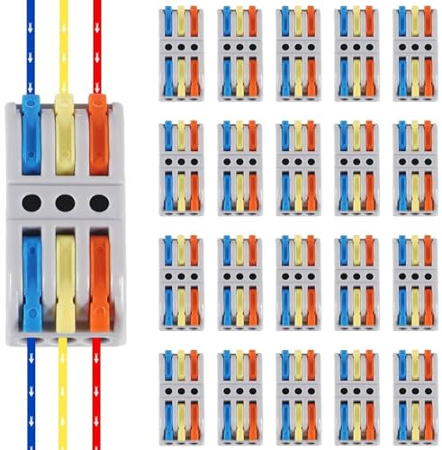 20 Stück Verbindungsklemme, 3 in 3 Out Compact Plug-In Terminals, Quick Cable Connector, Connection Clamp Set with Lever