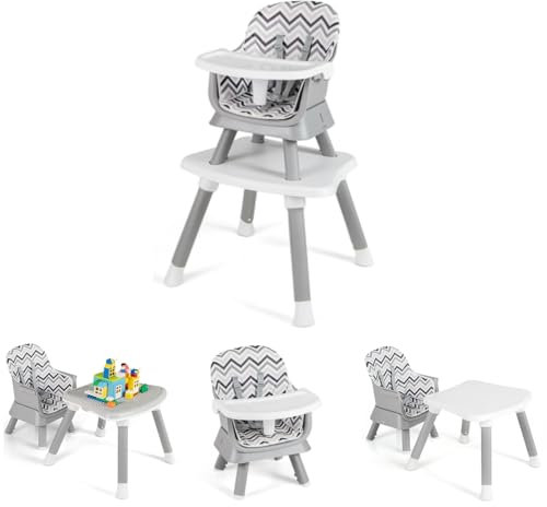 LIFEZEAL Trona Multifuncional de Bebé, Trona con Funda de Tela Desmontable, Combinación de Trona de Bebé con Mantel de Juguete, Trona de Bebé Desmontable para Niños de 7-36 Meses (Gris claro)