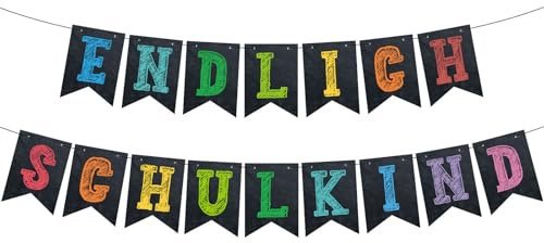 MEJOSER Schulkind Girlande 2.3M lang Einschulung Deko Endlich Schulkind Banner Tafel-Motiv Schulanfang Dekoration 2025 Schule Wand Garten Fenster für Mädchen Junge Klassenzimmer