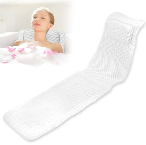 Ganzkörper Badewannenmatte mit Kissen 4D Air Mesh Weich Atmungsaktiv, Badewannenkissen Ganzkörper mit Starkem Saugnapf, Effizient Unterstützung Kopf Schultern Rücken Taille Beine