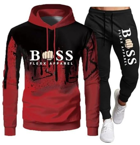 RUMAOZIA Tracksuit Set Men Regular Fit Sports Suit 2-Piece Jogging Suit Hip Hop Streetwear Teenager Sportswear Winter Padded Tracksuit with Hoodie and Jogging Pants Sports Suit, Z01 Red, M