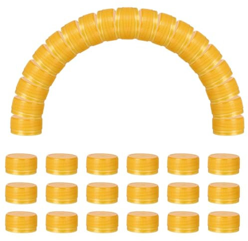 sourcing map 100pcs Plastic Bottle Caps, 30mm Bottle Screw Lid Top Water Bottles Top Cap for DIY Development Imagination Intelligence Craft Scrapbook Creative Gifts, Golden Yellow