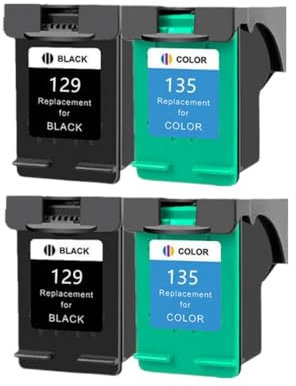 PZPSEQGM Tintenpatronen Kompatibel mit Photosmart C4140 C4150 C4170 C4173 C4175 C4180 C4183 C4188 C4190 Drucker 129 135(2 BK 2 Color)