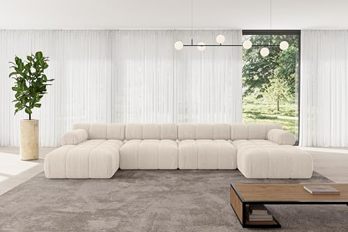 ALTDECOR Modulares Sofa Ecksofa in U-Form Corner modular Sofa Eckcouch Couch Wohnlandschaft Cauchsofa Polstersofa Tesso-U2-380x160x70 cm Beige
