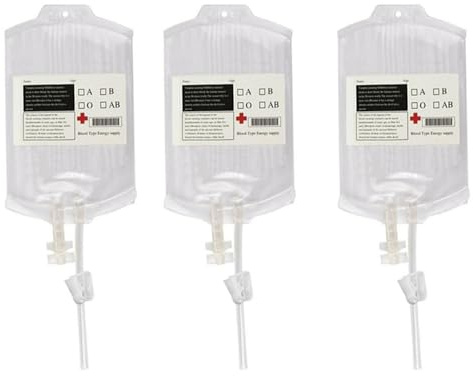 Ghzste Lot de 3 sachets d'infusion de 350 ml à remplir, sacs de sang à remplir, couverts de perfusion, transparents, réutilisables, accessoires d'Halloween