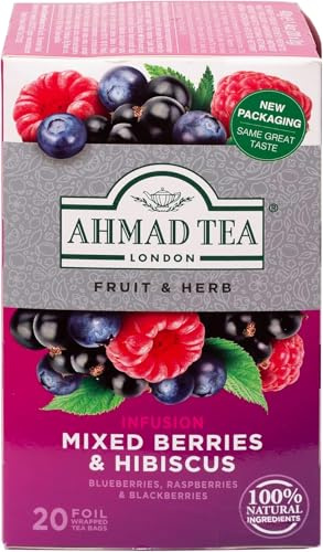 Ahmad Tea Fruit & Herbal Infusions | Mixed Berries & Hibiscus | 20 Teabag Sachets | 5 Pack
