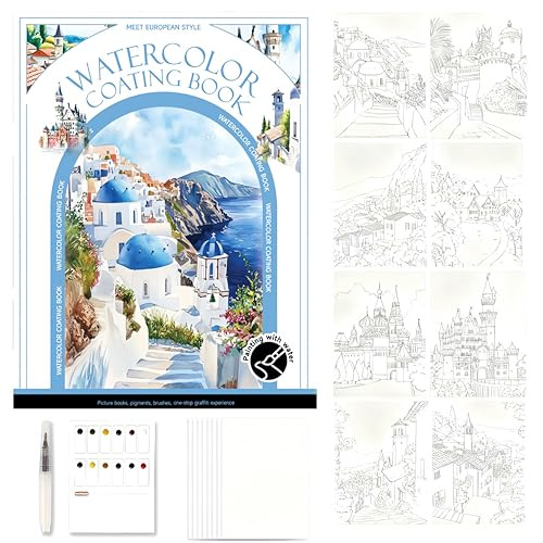 CICISTORY Cahier Aquarelle,Carnet de Coloriage, Livre Aquarelle avec Pinceau et Papier Aquarelle, Adapté à la Maison, à l'École, aux Voyages et à la Peinture à l'Aquarelle pour Débutants