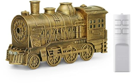 Luftbefeuchter Zug, 300ml Oil Diffuser Kaltnebel Therapie Luft Diffusor mit Doppelsprühauslass Automatische Abschaltung, Flammeneffekt (goldene mit Fernbedienung)