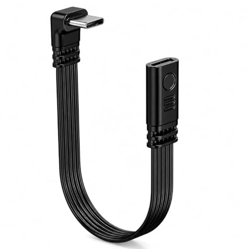 AYHYHLJZJ Cavo di prolunga corto da USB C a 90 gradi, 15 cm, USB C 90 gradi, cavo di prolunga tipo C 15 cm, cavo USB C angolare maschio a femmina per trasferimento dati e ricarica, angolo retto