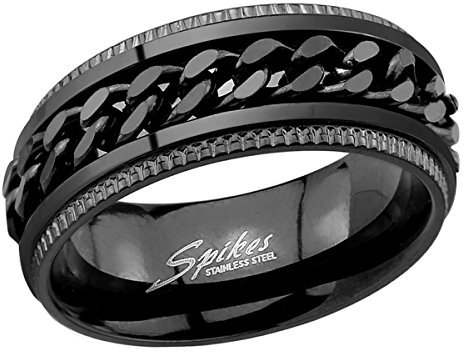 Piersando Herren Ring Biker Edelstahl mit Ketten Motiv Herrenring 8mm Breit Größe 63 (20.1)