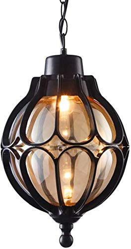 Hängelleuchte Retro Schwarz Rund Außen Pendellampe Wasserdichter IP54 E27 Höhenverstellbar Hängelampe Aluminium/Glas Esszimmer Balkon Dekorative Pavillon Outdoor Pendant Light 18 * 33 Cm