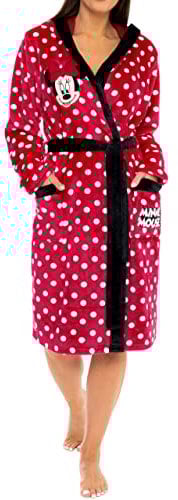 Disney Damen Bademantel | Minnie Mouse Bademantel | Flauschiger Bademantel für Damen, Rot/Ausflug, einfarbig (Getaway Solids), Large