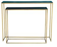 Wadiga Set de 2 Consoles en Métal doré et Bois Manguier Noir