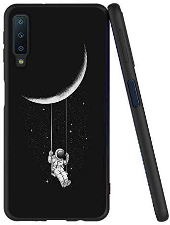 Yoedge Samsung Galaxy A7 2018 Hülle, Silikon TPU Schutzhülle [Slim Stoßfest] Ultra Dünn Schwarz mit Muster Motiv Handyhülle 360 Grad Bumper Soft Case Cover für Galaxy A7 2018 6, Astronaut