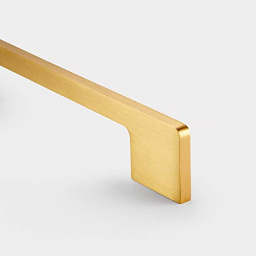 Pushka Home Solid Brass Pull Handles Modern Brushed Gold Finish | for Cabinets, Cupboards, Wardrobes, Doors, Drawers – PH7 – Hole Centre 160mm